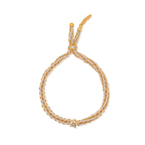 Yellow Gold Braided Chain and White Silk Bracelet with CZ Star
