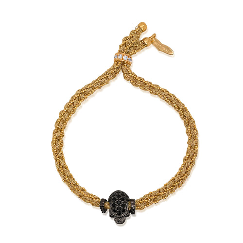 Yellow Gold Braided Bracelet with Black Rhodium Plated CZ Skull