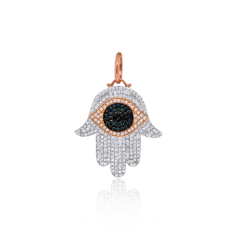 Rose Gold Diamond and Sapphire Evil Eye Hamza Charm *ONLINE EXCLUSIVE*