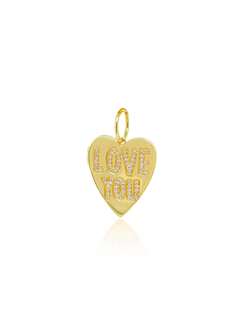 Yellow Gold "I LOVE YOU" Diamond Heart Charm
