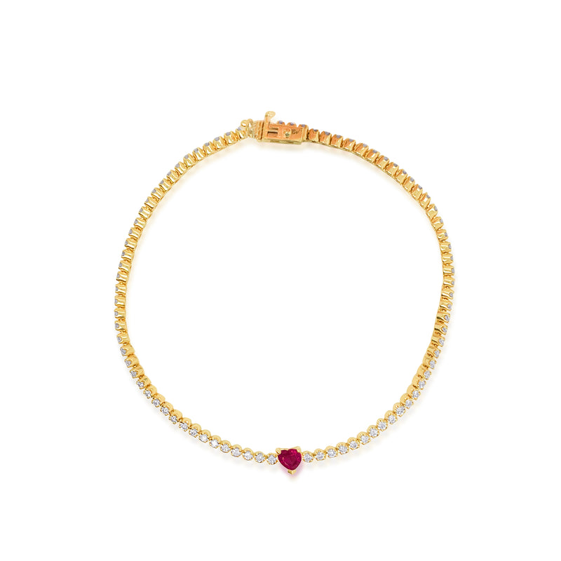 Yellow Gold Diamond and Ruby Heart Bracelet *ONLINE EXCLUSIVE*