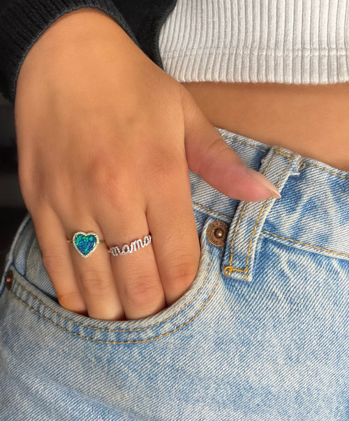 yellow gold and diamond opal heart ring