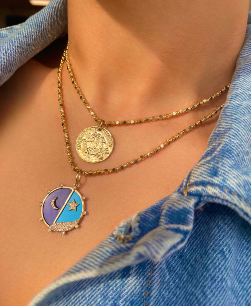 Yellow Gold Sun and Moon Diamond Charm