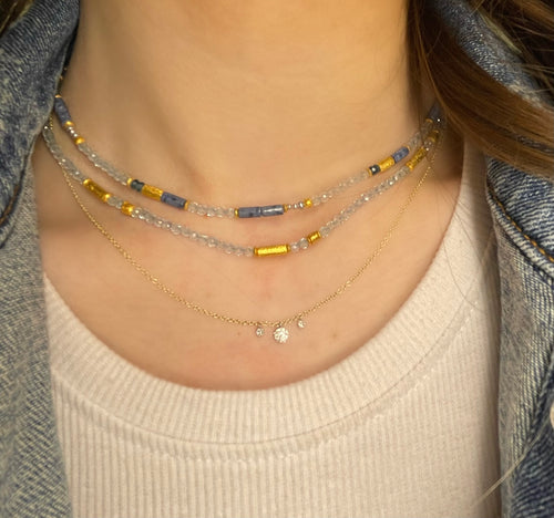 Tanzanite and Blue Topaz and Gold Plated Bead Necklace