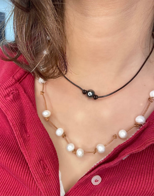 St. Barth Leather and Pearl Necklace