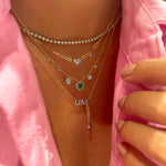 Paperclip Necklace with Diamond Heart Charm and Bezel