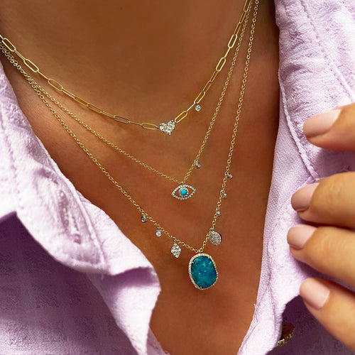 Paperclip Necklace with Diamond Heart Charm and Bezel