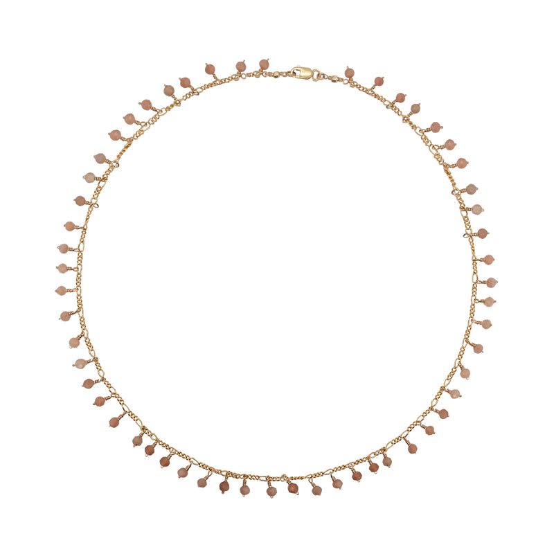Pink Rose Quartz Drop Gold Plated Bead Necklace