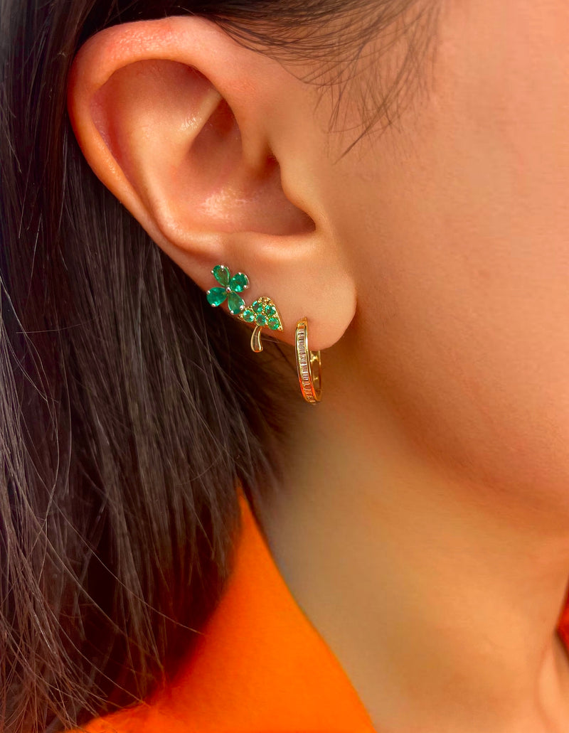 White Gold Emerald Flower Studs