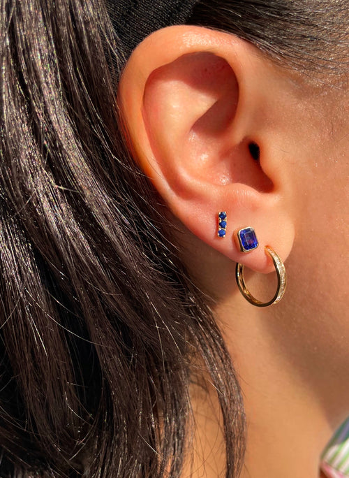 Yellow Gold Blue Sapphire Square Studs