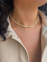 White Silk Braided Y Necklace with Yellow Gold Chain and CZ Star