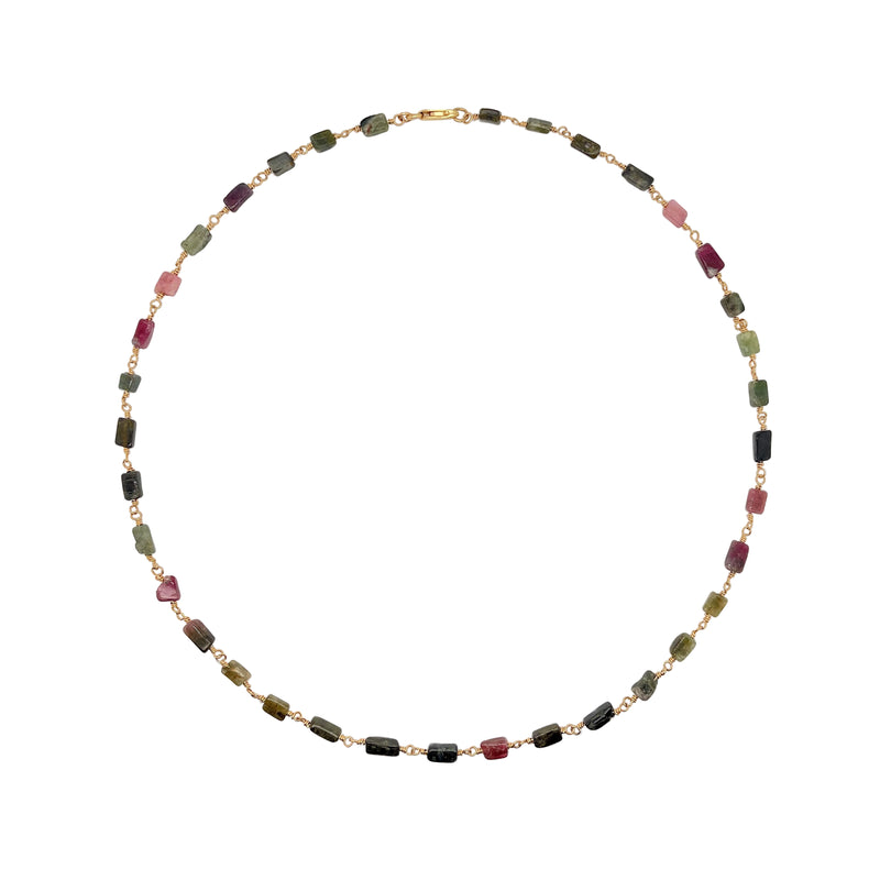 Watermelon Tourmaline Bead and Chain Necklace