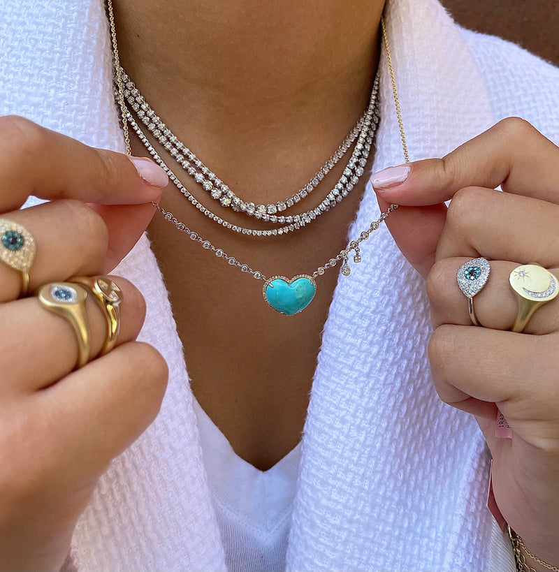 Turquoise Heart and Diamond Necklace