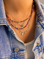 Lapis Bead and Gold Plated Ball Drop Necklace