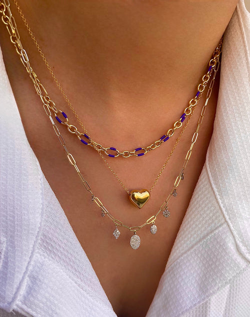 Yellow Gold Plated Violet Enamel Chain Necklace