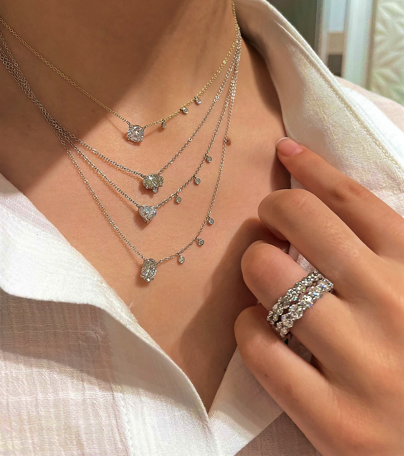 1.00 Carat Oval Lab Grown White Gold Diamond Solitaire Necklace