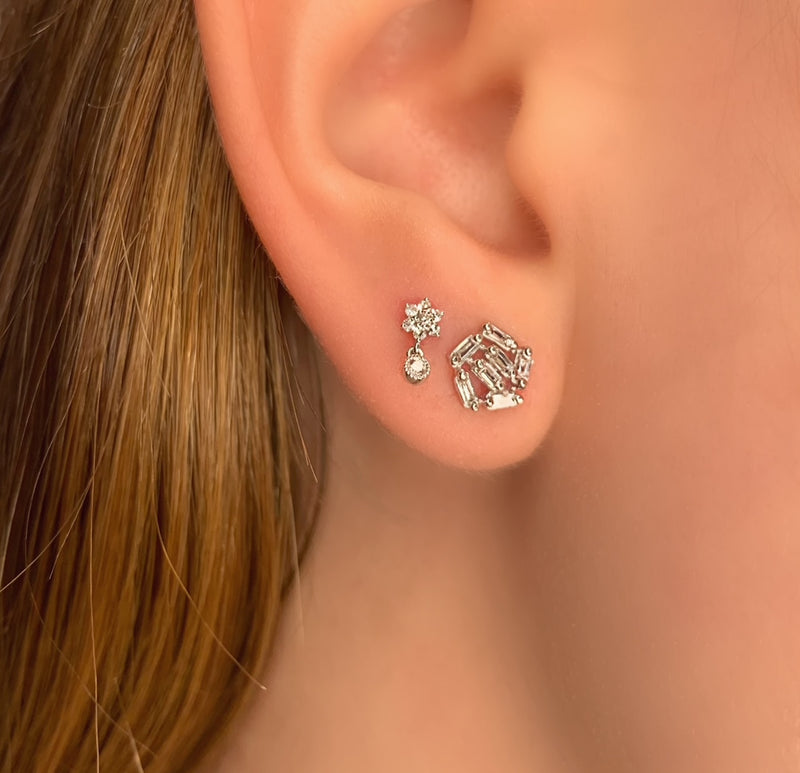 Flower Stud with Dangling Bezel Diamond