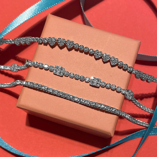 White Gold Heart Trio Tennis Bracelet - ONLINE EXCLUSIVE