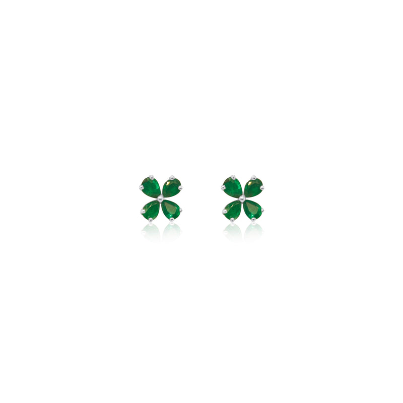 White Gold Emerald Flower Studs