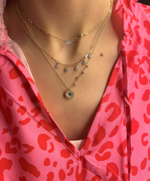 Paperclip Necklace with Diamond Disk Charms