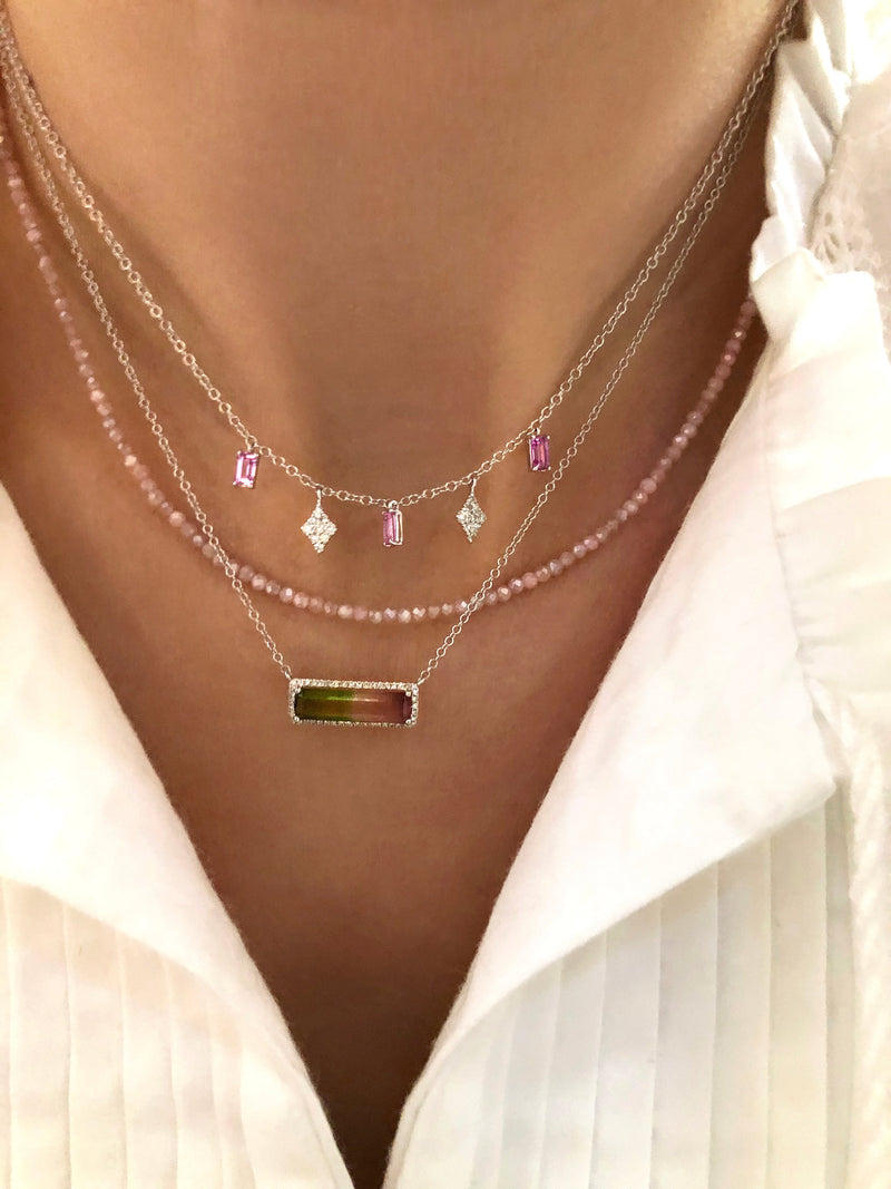 Rose Gold Watermelon Tourmaline Bar Necklace