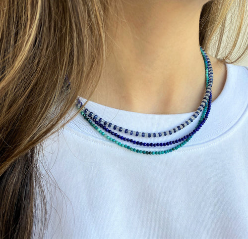 Alternating Blue and White Sapphire Layering Necklace