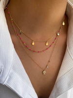 Gold Plated Chain with Dark Pink Enamel Beads