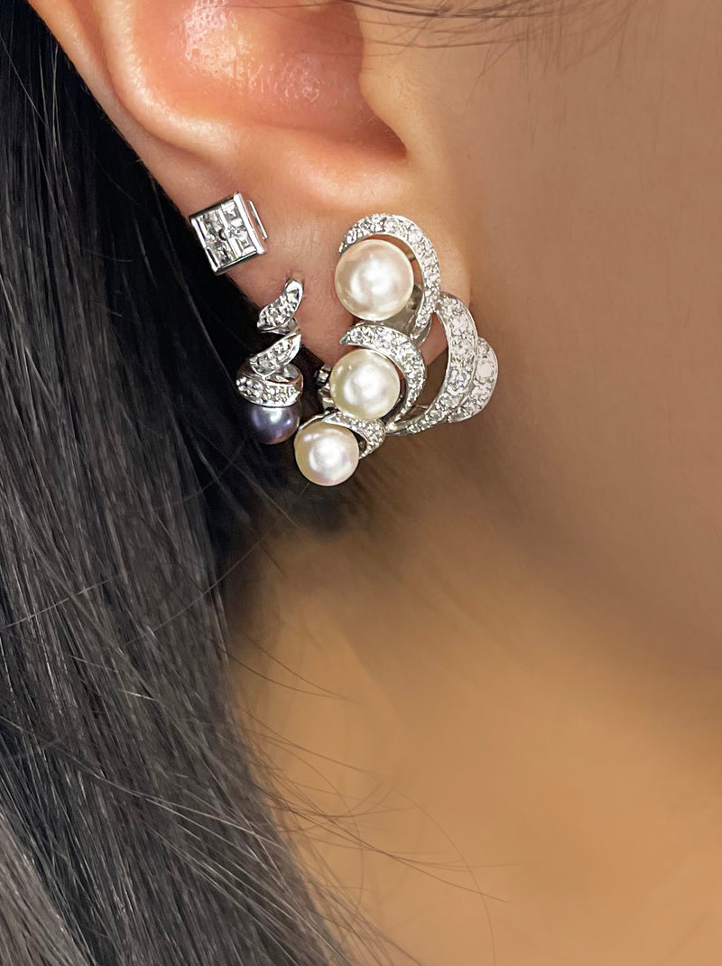 White Gold Pearl and Diamond Antique Earrings