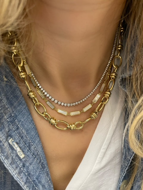Mother of Pearl Rectangular Layering Chain Necklace