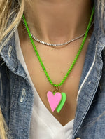 Neon Green Enamel Heart Charm