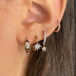 14 Kt Yellow Gold .13 Ct Diamond Starburst Hoops