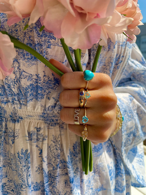 Yellow Gold Turquoise Heart and Diamond Ring