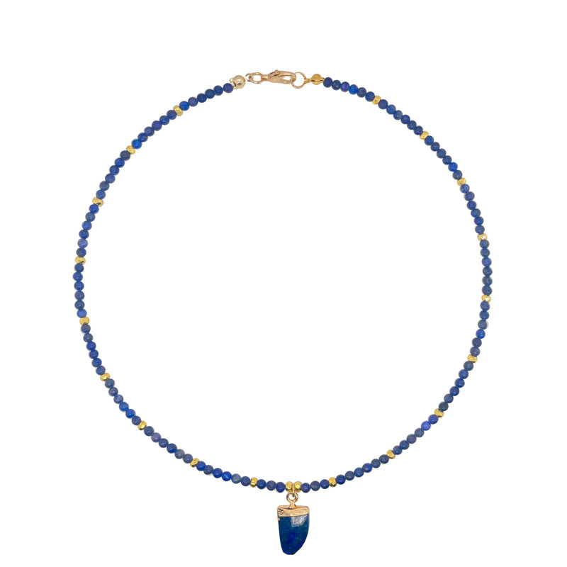 Lapis Bead and Gold Ball Necklace with Lapis Charm