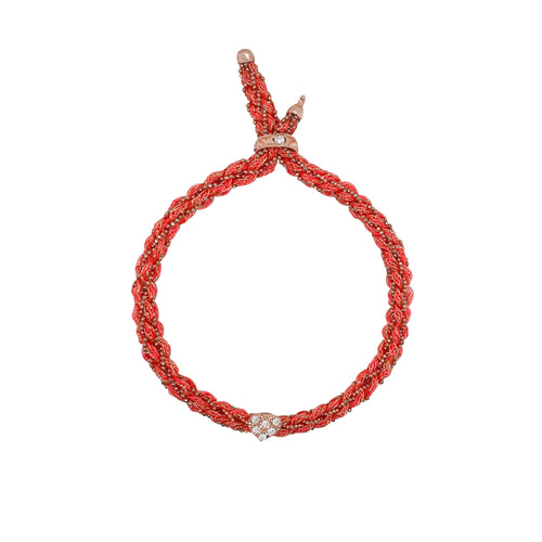 Pink Braided Chain and Silk Bracelet with CZ Heart
