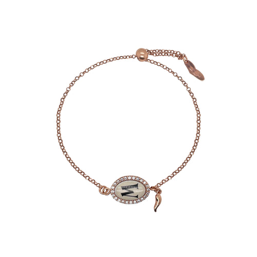 rose gold silver and enamel initial bracelet with italian horn charm