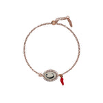 rose gold silver and enamel initial bracelet with red italian horn charm