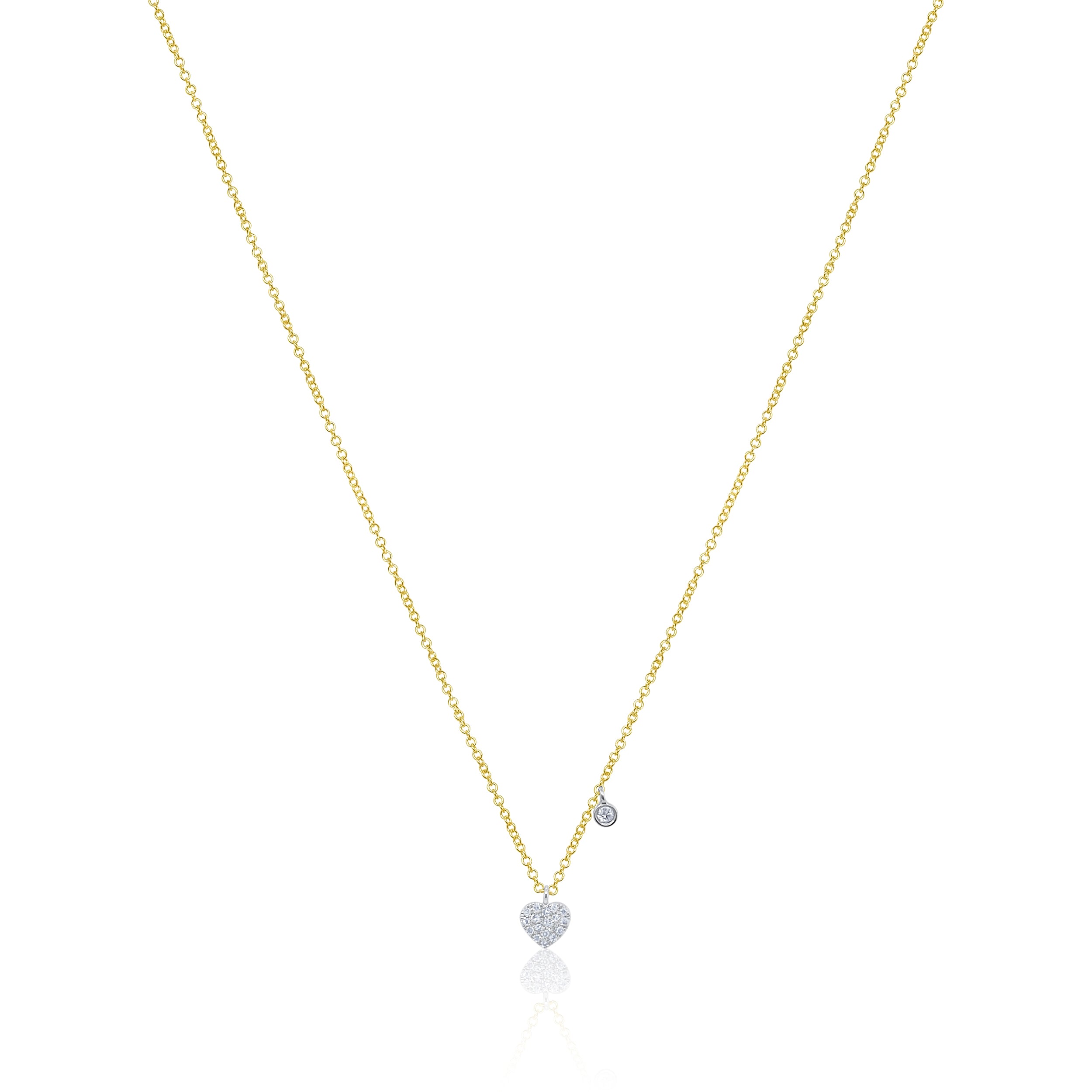 Dainty Diamond Heart and Bezel Necklace