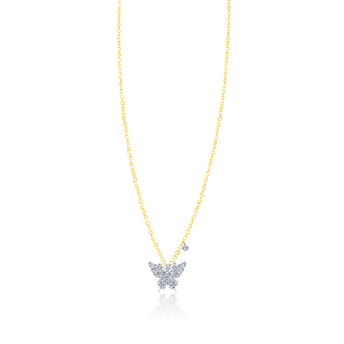 Yellow Gold Diamond Butterfly and Bezel Necklace