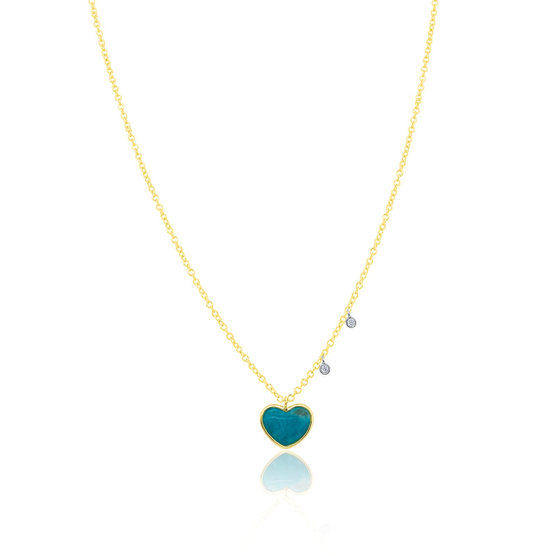 Turquoise Heart and Diamond Bezel Necklace