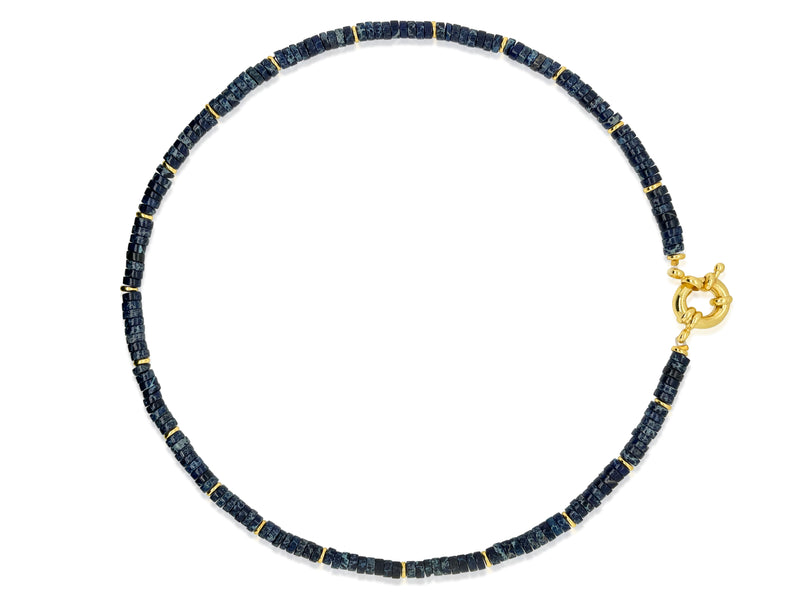 Lapis Washer Bead and Gold Lock Necklace
