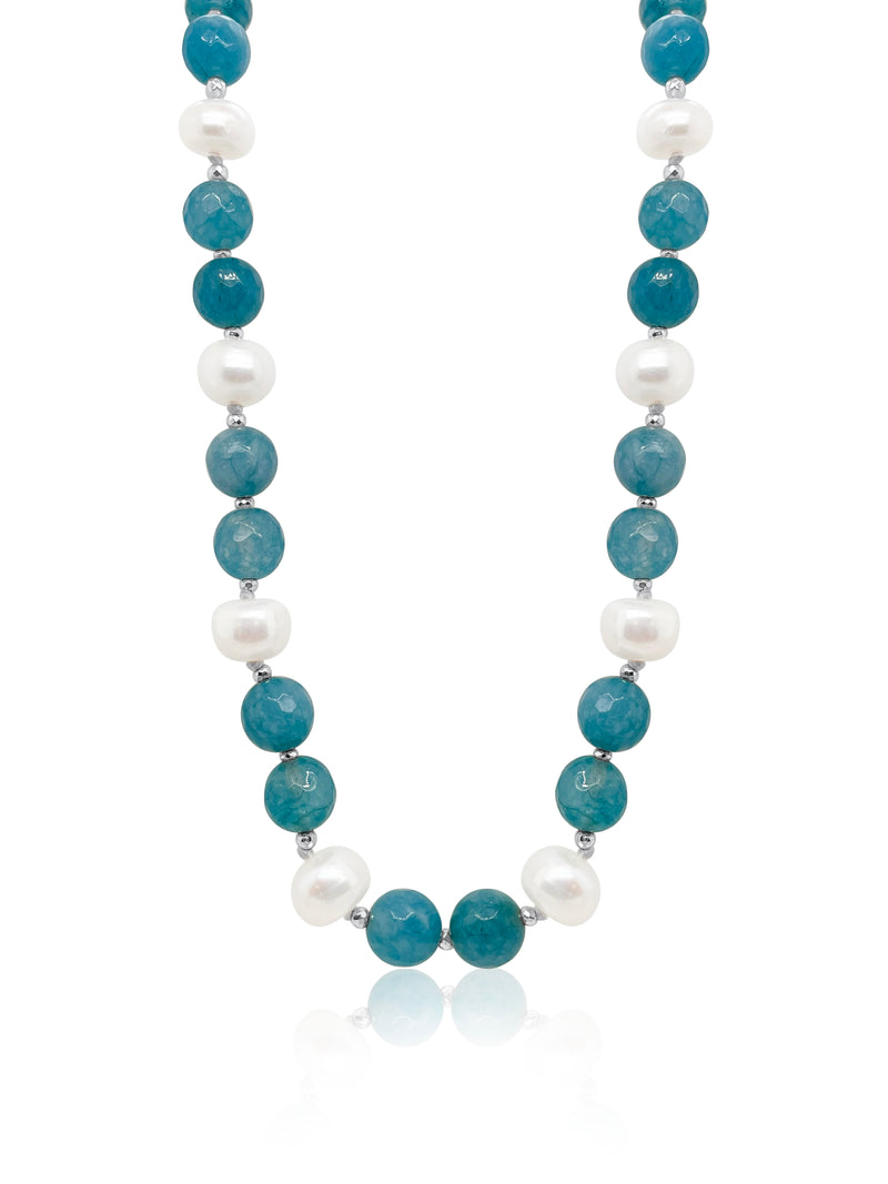 River Pearl and Blue Quartz Long Wrap Necklace