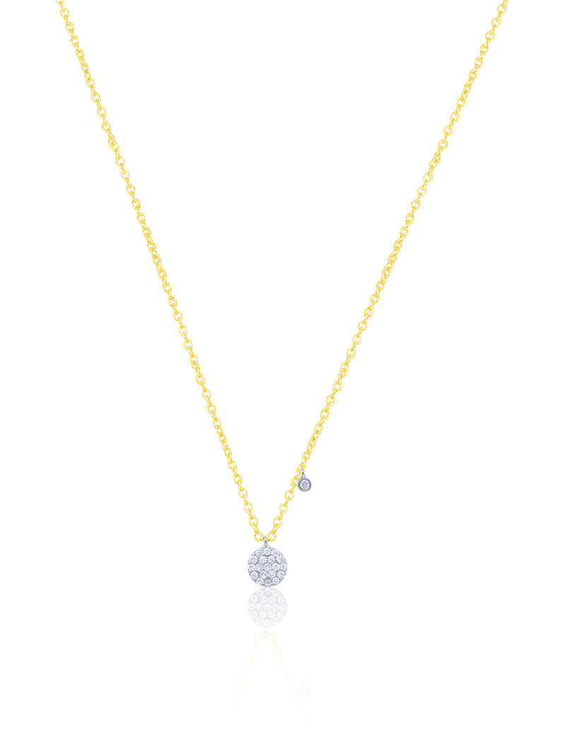 Yellow Gold Dainty Diamond Disk Necklace