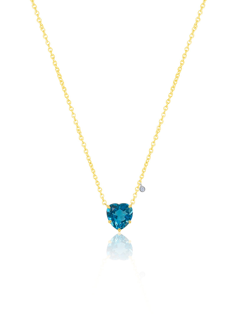 Blue Topaz Heart and Diamond Bezel Necklace