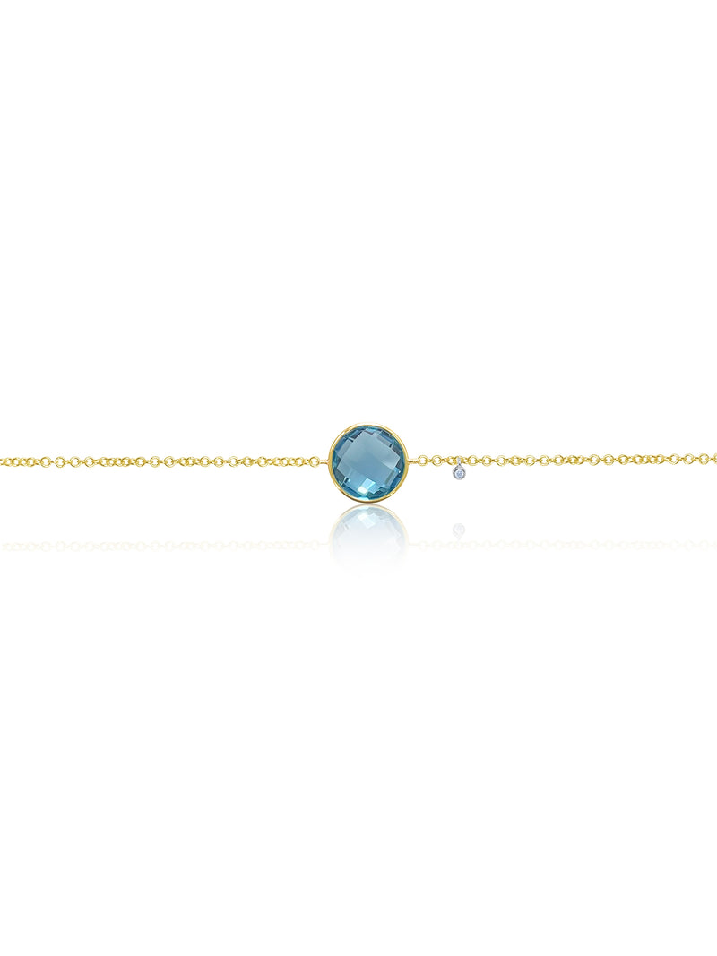 Yellow Gold Blue Topaz and Bezel Bracelet