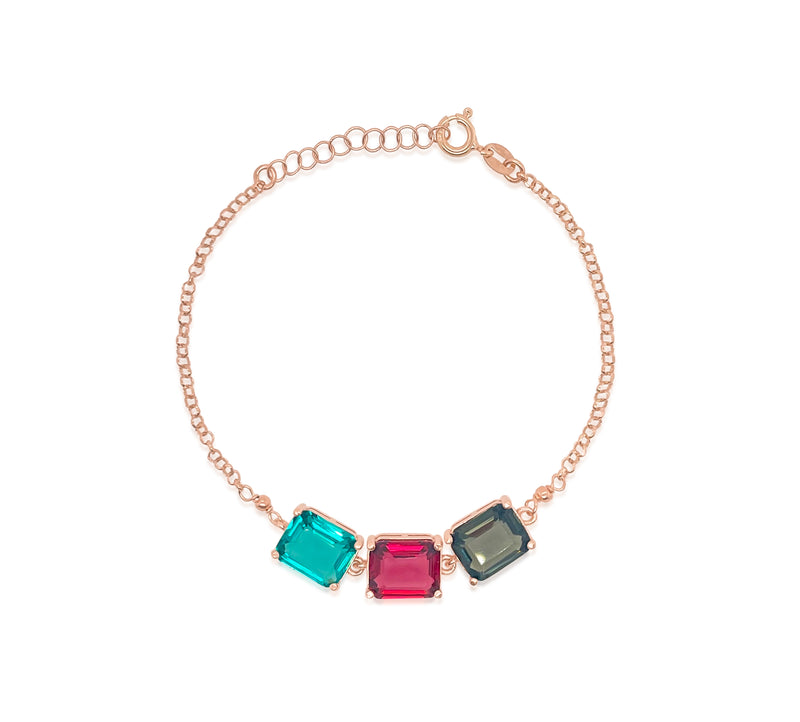 Rose Gold Plated Paperclip Chain with 3 Multicolor Stones