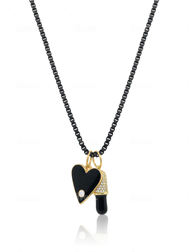 Black Box Chain with 18K Gold Fill Enamel Pill and Heart Charm - ALL NEW BOUTIQUE EXCLUSIVE