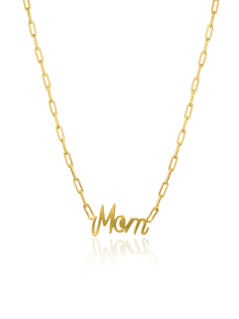 18K Gold Fill Mom Pendant on Paperclip Chain