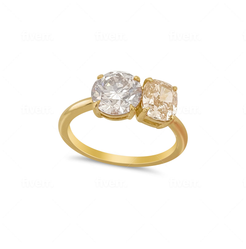 14K Yellow Gold And Double Stone Ring