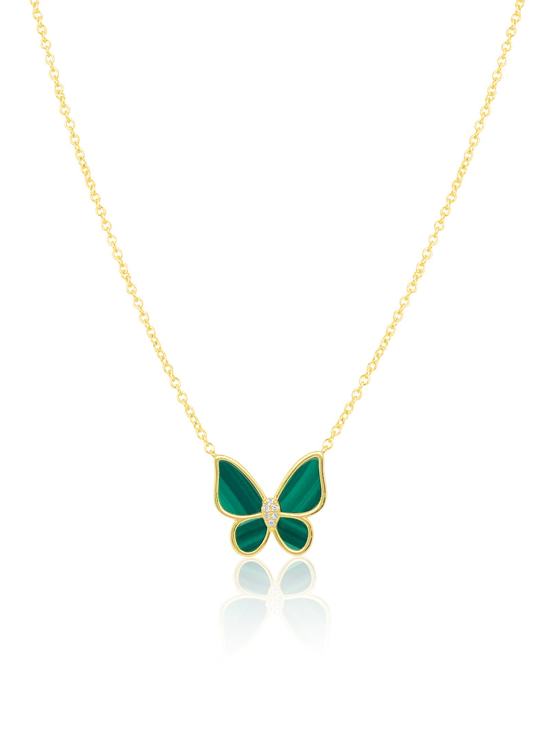 Malachite and Diamond Butterfly Necklace