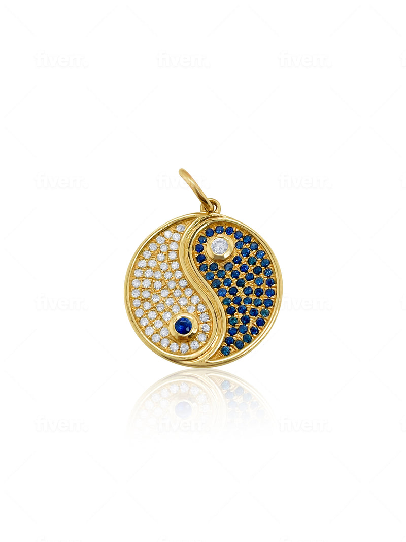 Blue Sapphire And Diamond Ying & Yang Charm